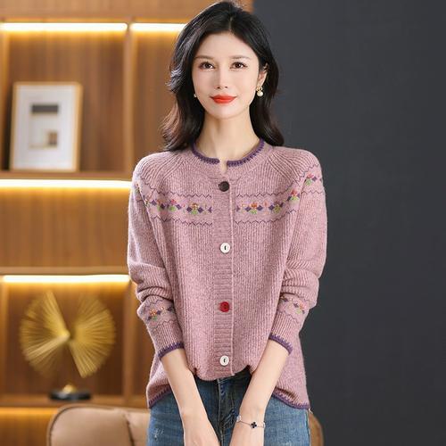 开衫 女外搭春秋短款 提花时尚 洋气妈妈毛衣外套 - 女装/女士精品