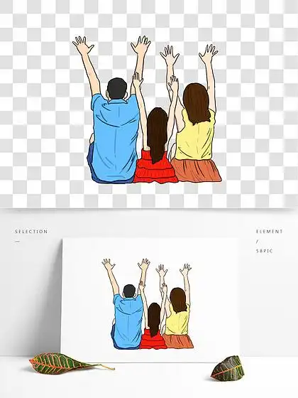 秋游一 i>家 /i> i>三 /i> i>口 /i>高举双手欢呼旅游