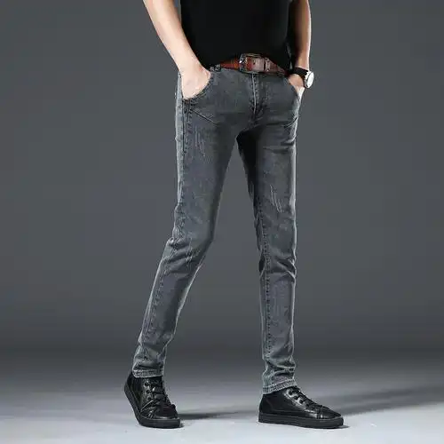 牛仔裤男2019秋冬新款弹力潮流小脚裤潮牌修身黑色水洗长裤子男装视频