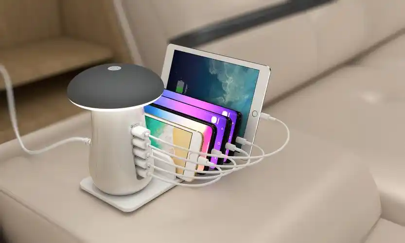 亚马逊外贸新款 电子产品创意蘑菇灯usb手机充电器支架桌面充电站