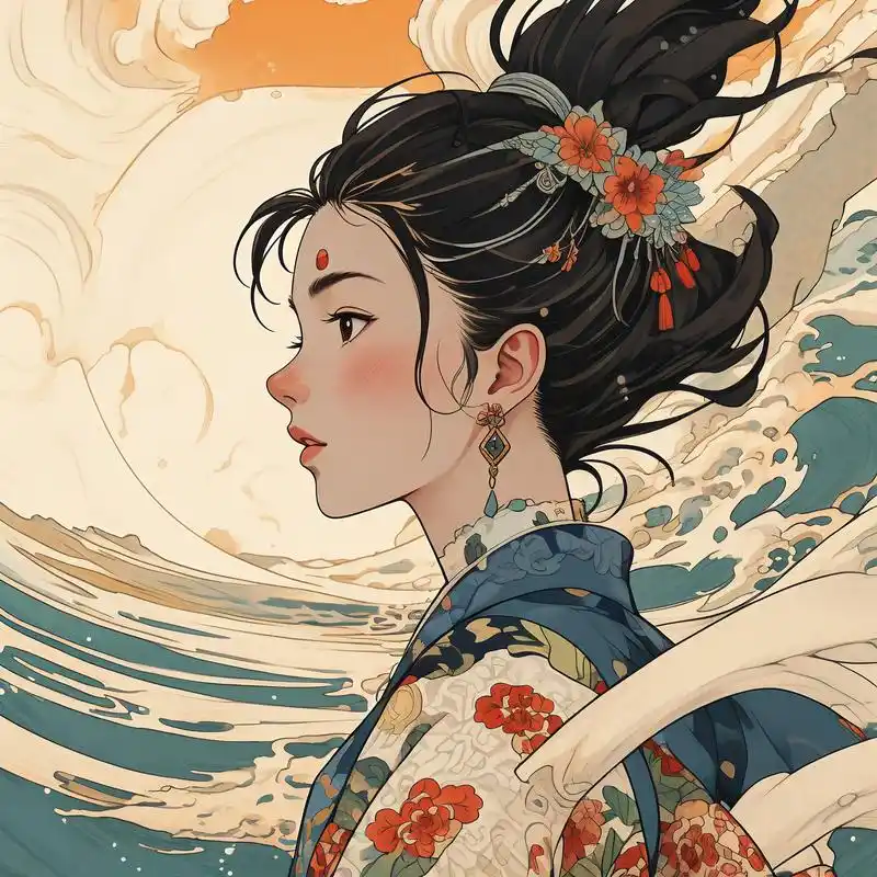 浮世绘风格头像90日系复古韵味