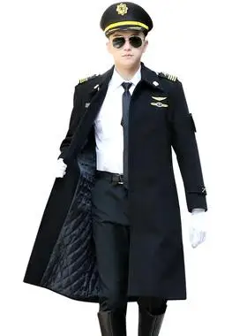冬季航空制服机长风衣加厚长款飞行员羊毛呢子大衣外套保安礼宾服