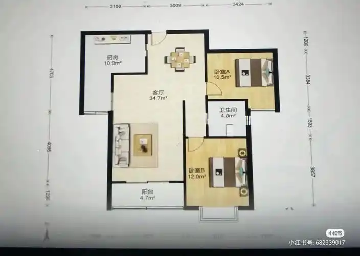 二室改三室终于确定下来把餐厅的地方改个小
