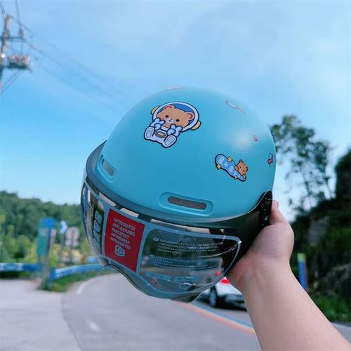 安全四季电动车摩托车幼儿冬天挡风安全帽 儿童3c蓝盔防晒镜 精美贴
