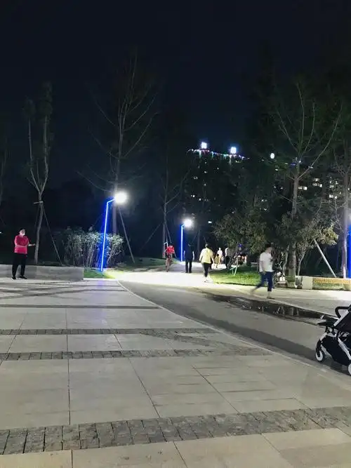 晚上一家人公园散步