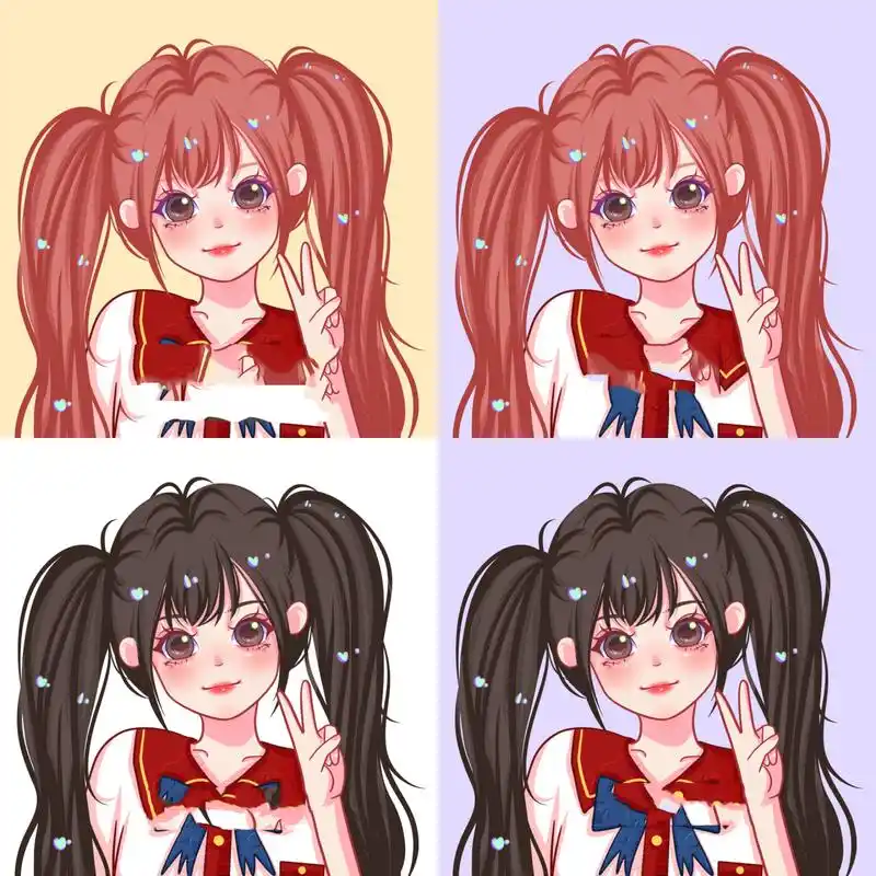 樱校公用头像第二弹 今天#画了一组双马尾两款发色的樱校头像送给粉丝