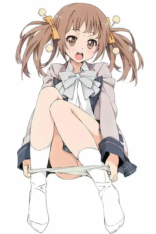 双马尾少女眼神望向你,扯下内裤掀起热裤插画图片壁纸