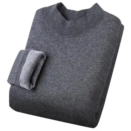 男士秋衣加绒加厚保暖衣内衣中老年人棉毛衫单件上衣冬天女半高领