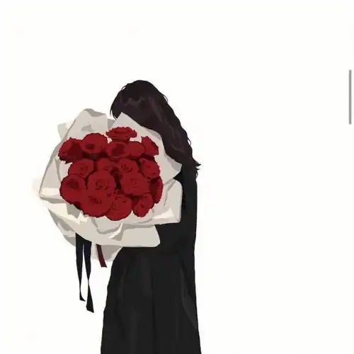手捧玫瑰手绘情侣头像