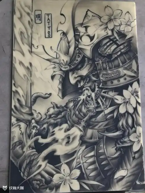 鬼武士_纹身图案手稿图片_阿明的纹身作品集