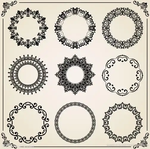 多款欧式黑色圆形复古花纹边框图片