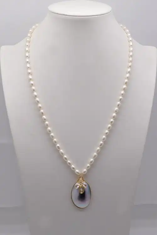 优选78mm无核淡水米粒珍珠项链天然强光无瑕颈饰