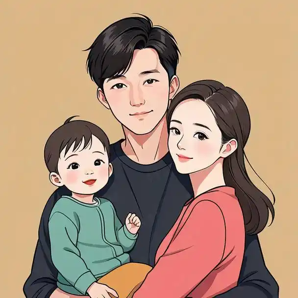 亲子头像|三口之家儿子专属插画创意设计