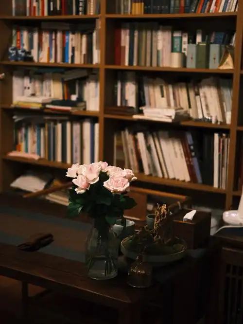 夜晚静谧的茶书房客厅