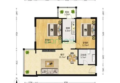 天通苑北二区1室1厅1卫50平米装修案例