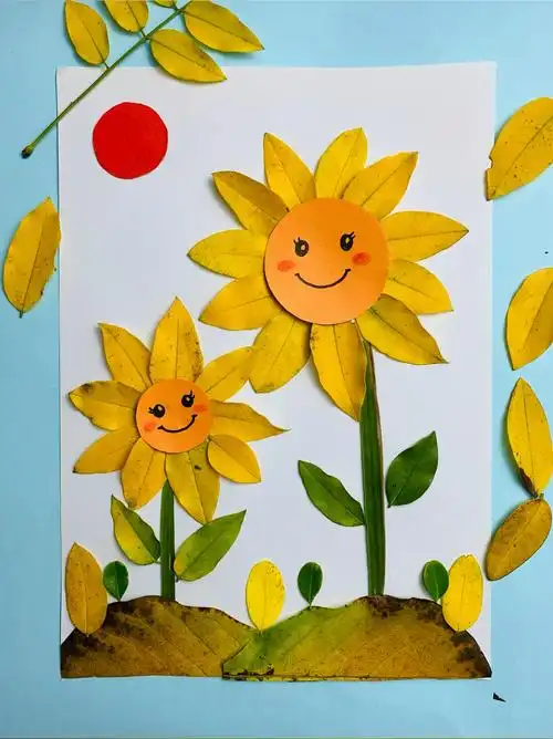 树叶拼贴画向日葵