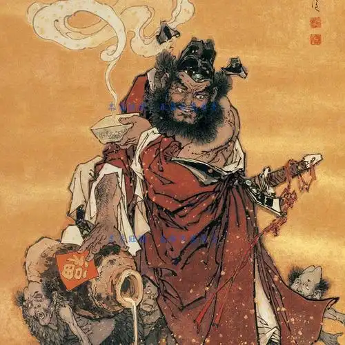 钟馗醉酒画像赐福镇宅挂画道教神仙装饰画国画