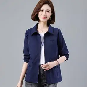 时尚简约宽松显瘦中年妈妈气质夹克上衣纯色短外套女2024春秋新款