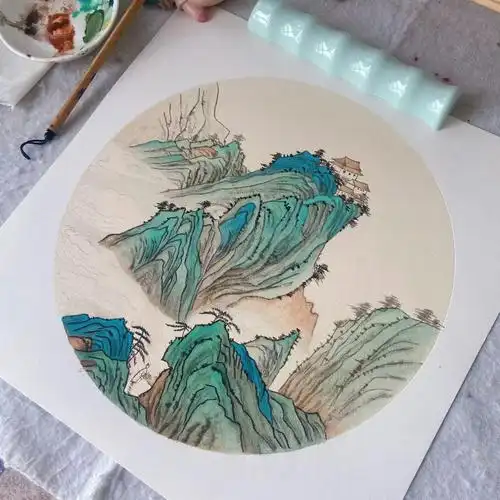 翠峰烟霭绿水青山山水国画临摹附步骤