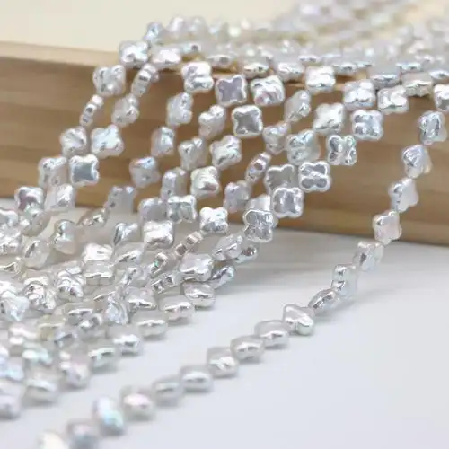 天然淡水珍珠 6-7mm极光镜面银色迷你小四叶草 巴洛克珍珠diy材料