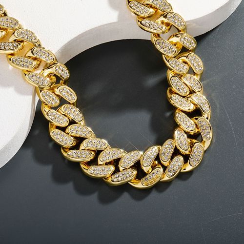 欧美嘻哈新款简约百搭合金古巴20mm男士仿金项链