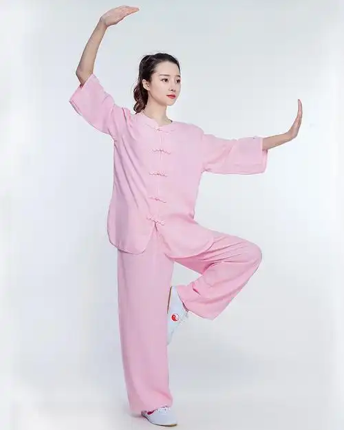 太极服女短袖小和山2022新品晨练飘逸7分袖夏季棉麻女表演功服中老年