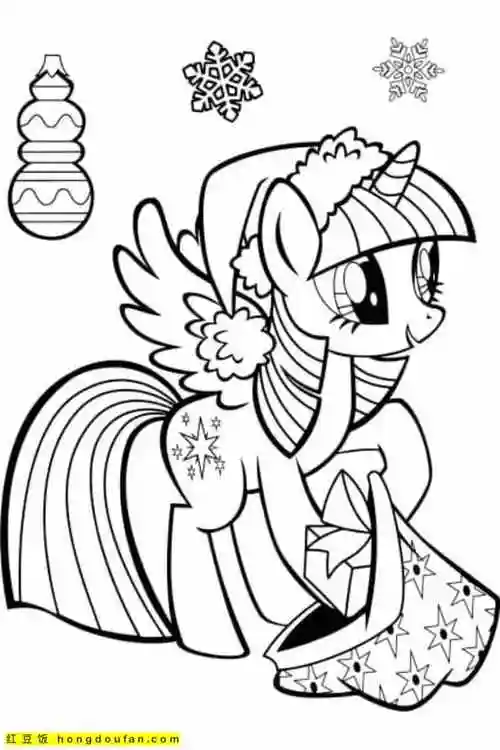 10张孩子们最喜欢可爱圣诞节独角兽卡通涂色简笔画-红豆饭小学生简笔