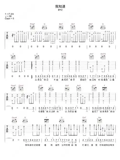 我知道 by2 吉他弹唱谱