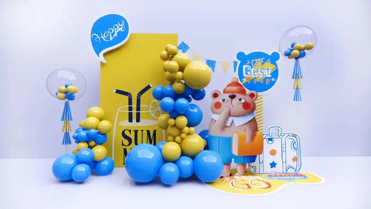 原创设计 气球派对3d效果图01|小预算生日场景气球布置, - 抖音