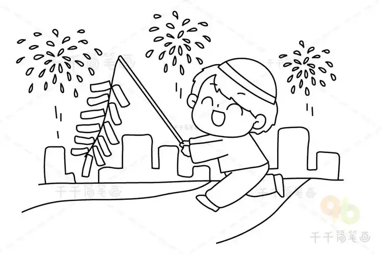 怎么画关于春节的简笔画炮竹声声迎新年