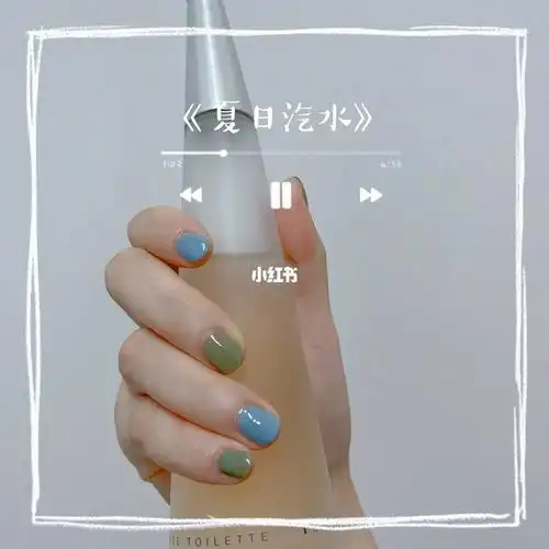 夏日蓝绿马卡龙色美甲