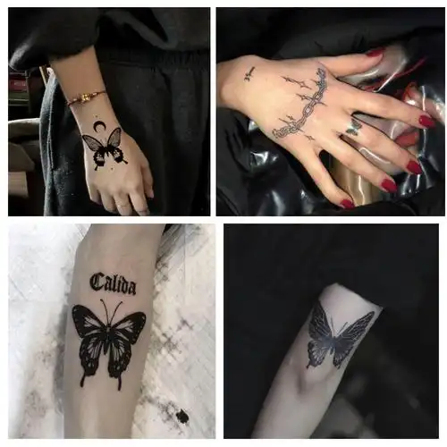 刺青_暗黑系ins蝴蝶纹身贴持久防水女个性酷小清新刺青玫瑰简约风图案