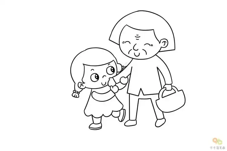 小女孩扶老人过马路简笔画 做个有爱心的宝宝_儿童画简笔画