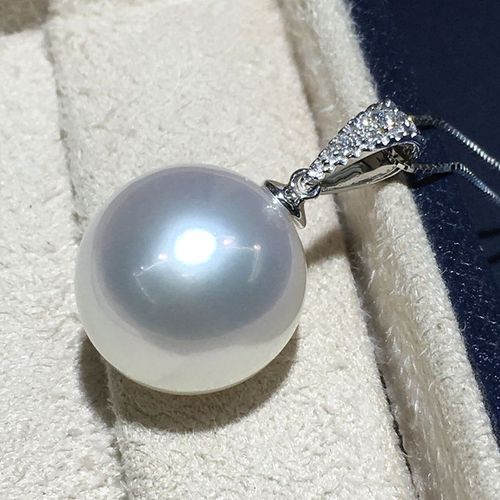 (今日10折)18k金 南洋澳白珍珠吊坠14-15mm 天然海水珠 圆形强光无瑕