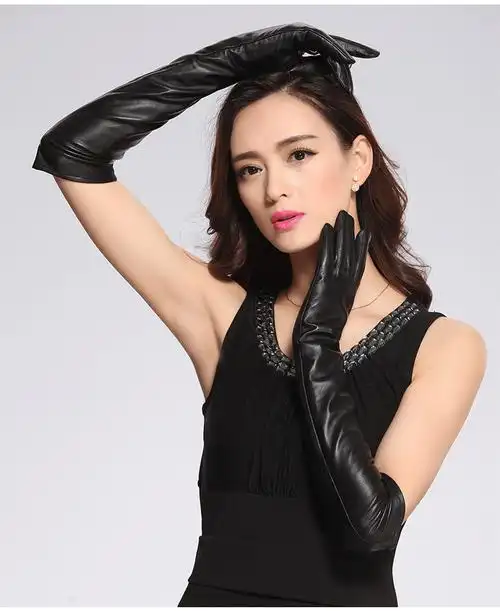 中长款真皮手套女秋冬季保暖长款过肘羊皮手套分指袖套分指手臂套