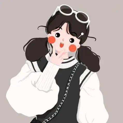 插画头像18比耶的可爱女生黑白配