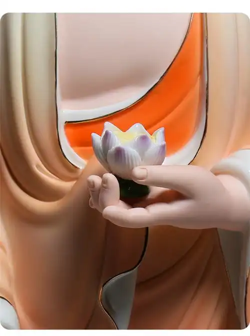 上美18吋21吋立莲娑婆三圣供奉如来佛像阿弥陀佛微笑脸陶瓷摆件