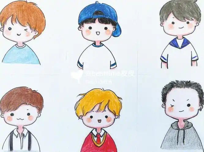 原创q版彩铅手绘简笔画男生头像