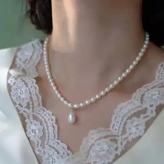 九州众合淡水米粒项链新款小众气质高级感项链 椭圆小米粒淡水珍珠项