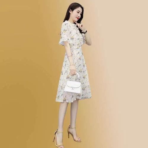 甜美雪纺连衣裙夏季女装2021a年新款温柔风气质小清新碎花仙女裙