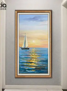 一帆风顺入户玄关装饰画海上日出肌理画走廊过道壁画油画客厅挂画