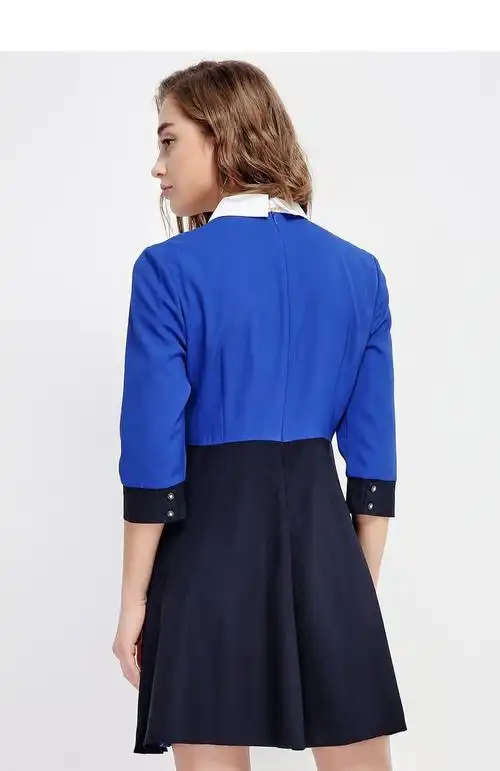 宝蓝/藏蓝色甜美优雅翻领八分袖连衣裙