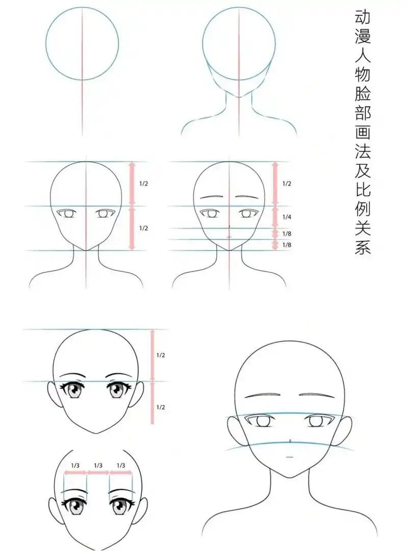 画法及比例关系 广州番禺南阁艺术中心整理 动漫人物的五官位置参考