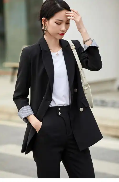 正装女套装大学生黑色春秋西装外套女士大学生职业套装正装套装小西服