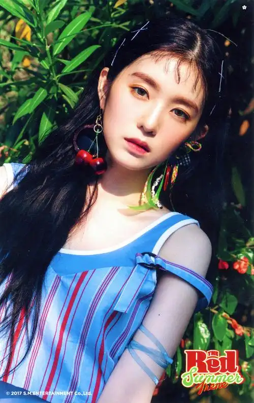 求裴珠泫的这件蓝红相间条纹吊带