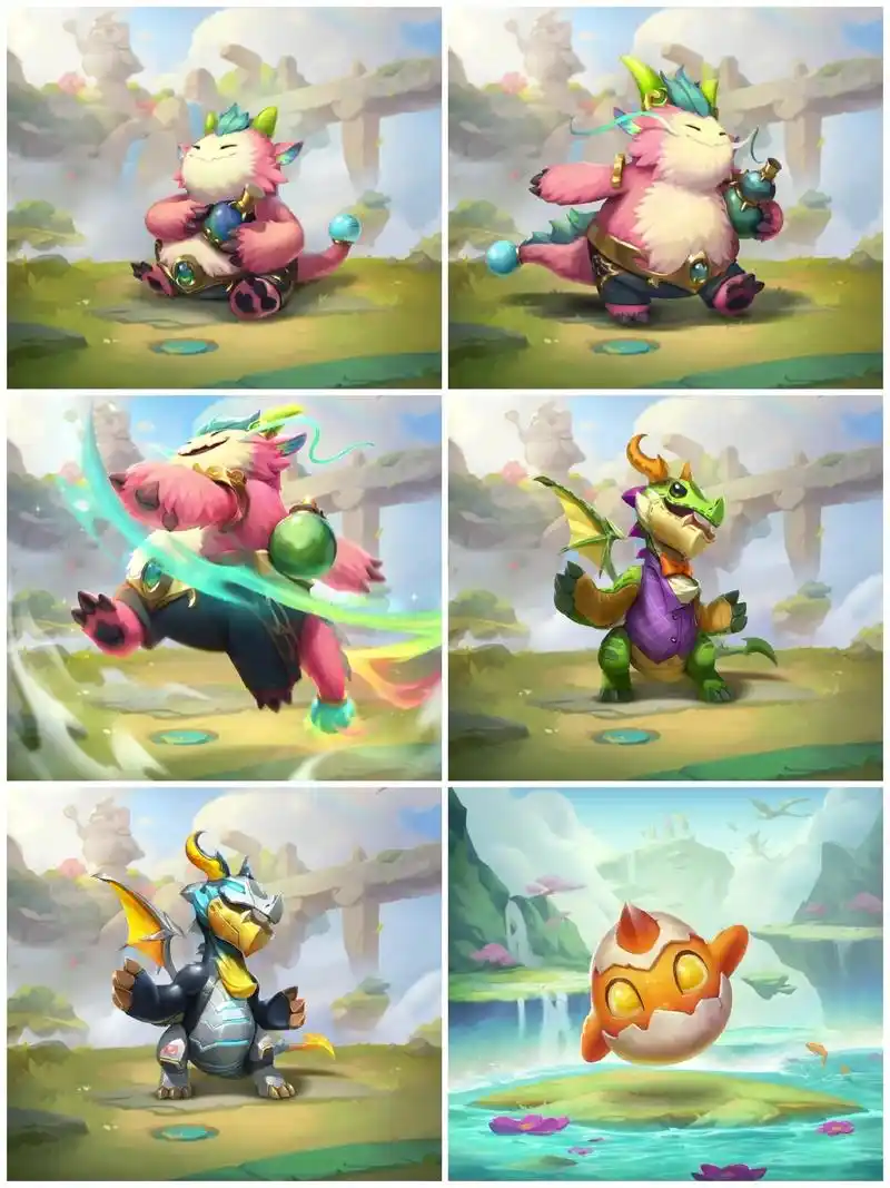 云顶之弈s7赛季小小英雄原画: 他们分别是大聪明胖胖龙 1- - 抖音