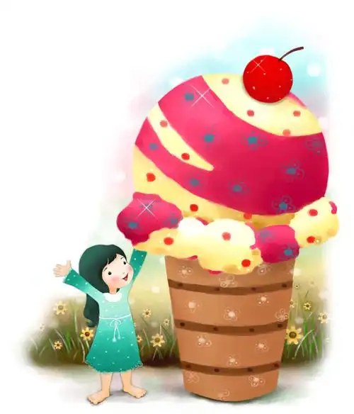 可爱卡通女孩与冰淇淋psd分层素材