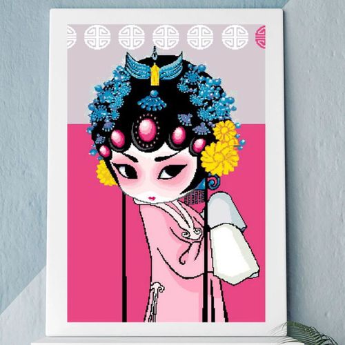 花旦十字绣客厅大幅竖款挂画京剧脸谱角色戏曲特色个性卡通类