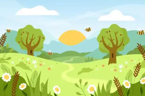 扁平风格春天景色矢量素材(ai/eps)