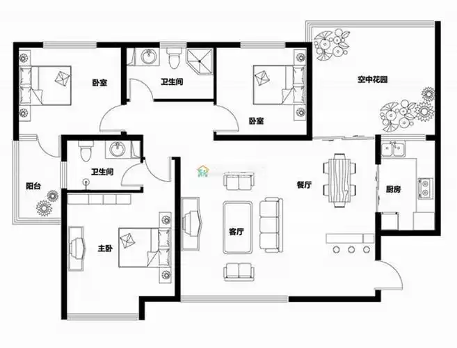 130平米三室两厅户型图大全